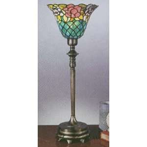  Stained Glass Flower Teal Leaf Buffet Lamp
