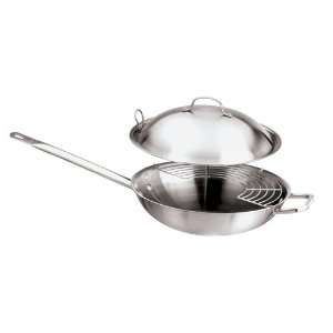  Tri ply Stainless Steel Wok With Grid And Cover Kitchen 