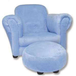  Solid Blue Suede Club Chair and Ottoman