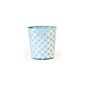  Oval Wastebasket Silver Leaf with Blue Pattern by Worlds 