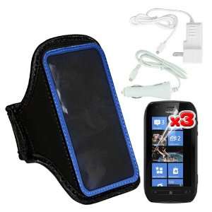   Car Charger + Blue Sports Armband for Nokia Lumia 710 By Skque Cell