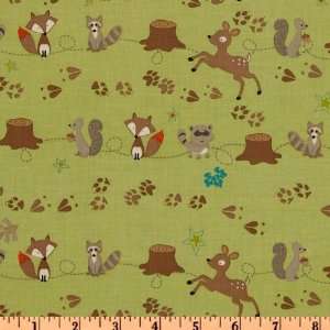  44 Wide Fox Trails Animals Green Fabric By The Yard 