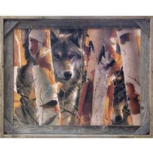 The Guardian   Timber Wolf Wildlife Print in Barnwood  