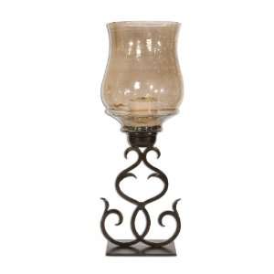   Sorel, Candleholder Antiqued Bronze Metal And Transparent Brown Glass