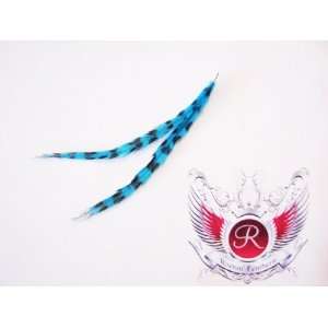  Double Grizzly Hair Extension Feather (Turquoise/Black 