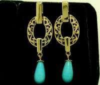 Gorgeous 9ct Solid GOLD NATURAL Turquoise DROP Earrings  
