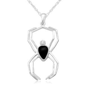 10k White Gold Diamond with Black Enamel Spider Pendant (1/100 cttw, I 