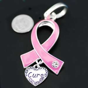  Breast Cancer ~ Pink Ribbon Pendant w/Heart CURE 