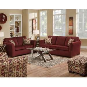   Red Wine Fabric Modern Sofa & Loveseat Set w/Options