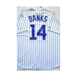 Ernie Banks Chicago Cubs Autographed Home/ Pinstripe Majestic Jersey 