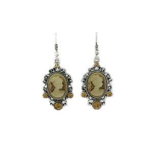   Jewelry ~ Brown Cameo with Crystals Silvertone Earrings Sports