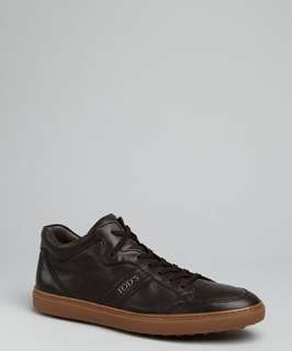 Tods dark brown leather logo stripe sneakers