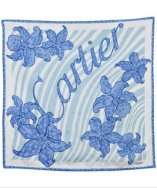Cartier blue floral, zebra stripe, and logo print silk scarf style 
