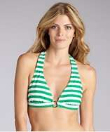 Shoshanna green and white stripe stretch nylon halter bikini top style 