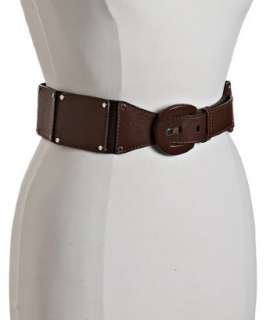 Calvin Klein chocolate leather tab detail stretch belt   up to 