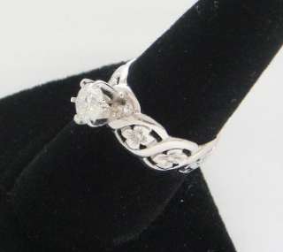 1CT DIAMOND RING 14K WHITE GOLD ARTCARVED FANCY FLOWER BAND SIZE 7.5 