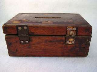 Antique Folk Art Tramp Money Box Inlaid lid  