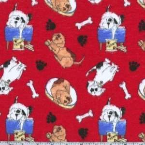  4243 Wide Flannel Dog and Bone Red Fabric By The Yard 