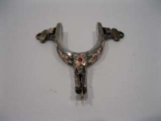 Incredible Vintage Miniature Silver Spur w Gold & Rubies  