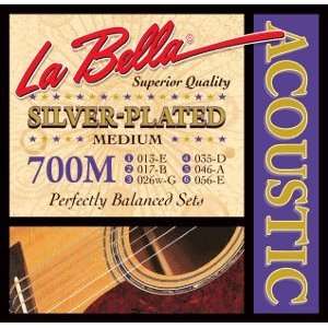 La Bella Acoustic Guitar Silver Plated Roundwound Medium, .013   .056 