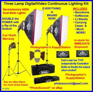 800W 3 Lamp Dual Bulb Digital/Video Lighting Kit NEW  
