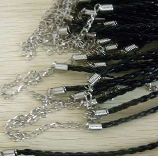 free ship 100pcs black weave leather cord 480x3mm #1F3  
