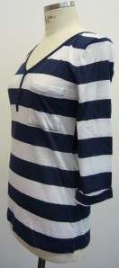 BCBG paris navy white 3/4 sleeve striped tee size XL  
