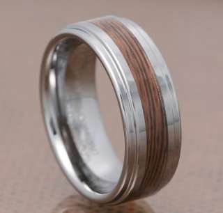 8mm Tungsten Wood Inlay Jewelry Mens Wedding Band Ring  