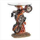 MOTORCYCLE Accent TABLE Statue Glass Top Harley Chopper  