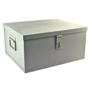 Metal Storage Container Hinged Lid Utility Tool Bin Latch Handle File 