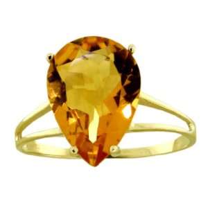   Large 5 Carat (ct, cttw, ctw) Pear Citrine 14k Gold Ring Jewelry