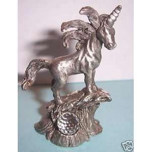   Pewter Unicorn Standing On Cliff w/ Crystal 