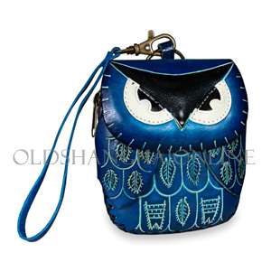 Leather Owl Wristlet coin purse pouch multiple colors  