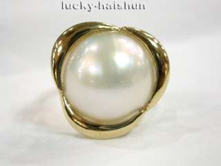 20mm Genuine South Sea white Mabe Pearl Rings 14KT GOLD  
