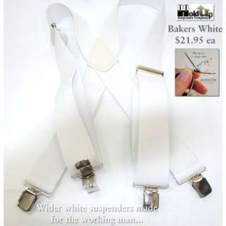  2 Wide All White Suspenders with Patented No slip Clips 