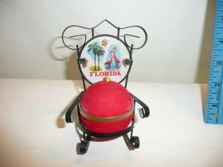 Vintage Metal Rocking Chair Pin Cushion Picture & Marked Florida 