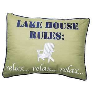  Embroidered Throw Pillow   Lake House Rules   12 x 16 