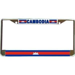Cambodia Cambodian Flag Chrome License Plate Frame Holder