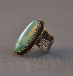 OLD NAVAJO TURQUOISE RING   WRAPPED LEAF BAND SZ 5 1/2  