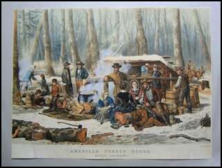   Currier & Ives American Forest Scene Maple Sugaring AF Tait Large