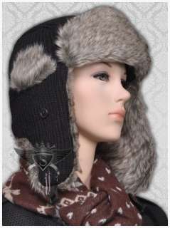 SH Gray Black Vintage Lady Fur Earflaps Hunter Trooper Hat Cap Warm 