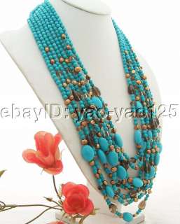 Stunning 8Strds Pearl&Turquoise&Smoky Quartz Necklace  