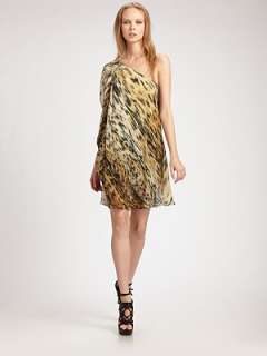 Roberto Cavalli   Animal Silk One Shoulder Dress    