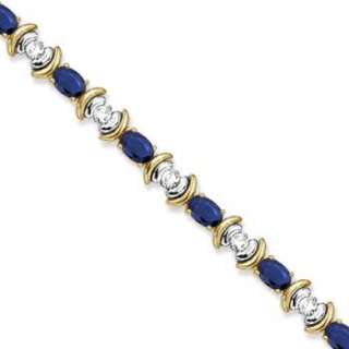 8ct Sapphire & Diamond Tennis Bracelet 14k White Gold  