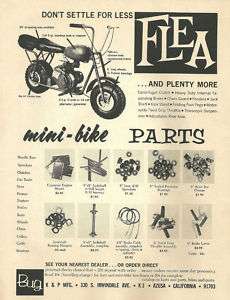 Vintage 1960s Mini bike Bug Flea Ad & Parts List  