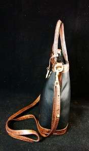 Brahmin Tuscan Black & Brown Croc Leather Tote Handbag, Shoulder Purse 