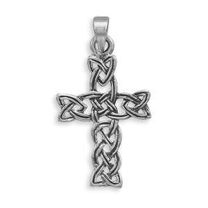   Oxidized Sterling Silver Cross With a Woven Celtic Design Charm