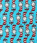 BOOAK Fabric Dr Seuss CAT IN THE HAT Blue Book B&W Stripe Hat Red 