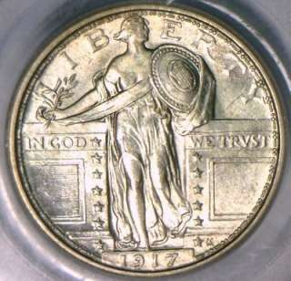 1917 Type 1 Standing Liberty Quarter PCGS MS 62FH Nice White Coin 