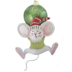 Mouse Holding Green Ornament Christmas Ornament 